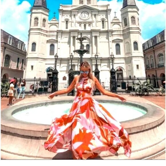 Anthropologie Abel The Label Halter Maxi Floral Crochet Pink Orange XS - Picture 14 of 16